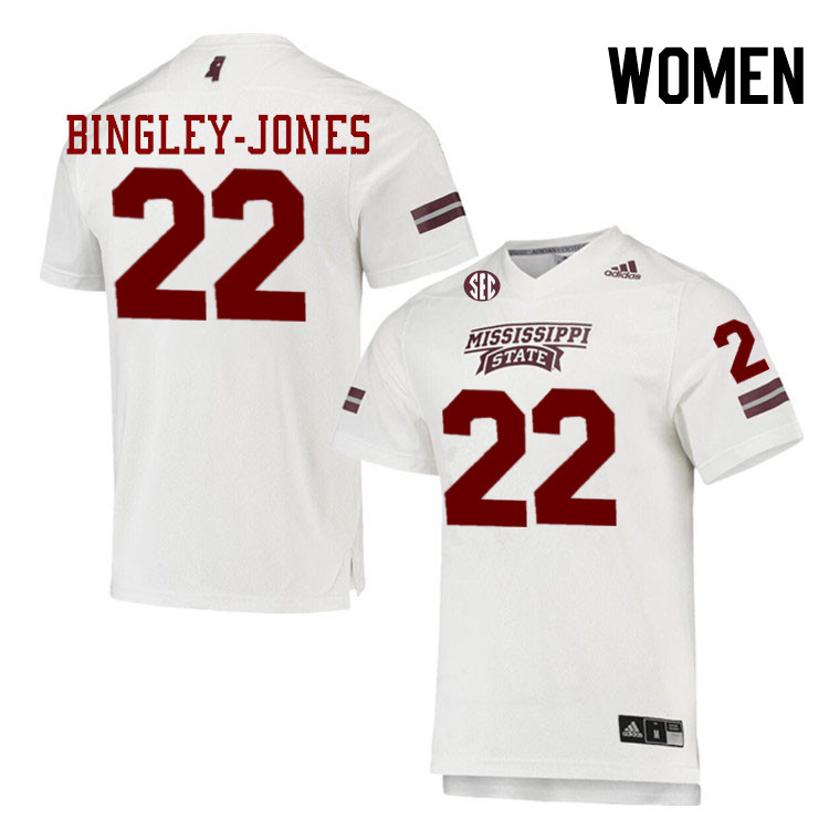 Women #22 Kedrick Bingley-Jones Mississippi State Bulldogs College Football Jerseys Stitched-White